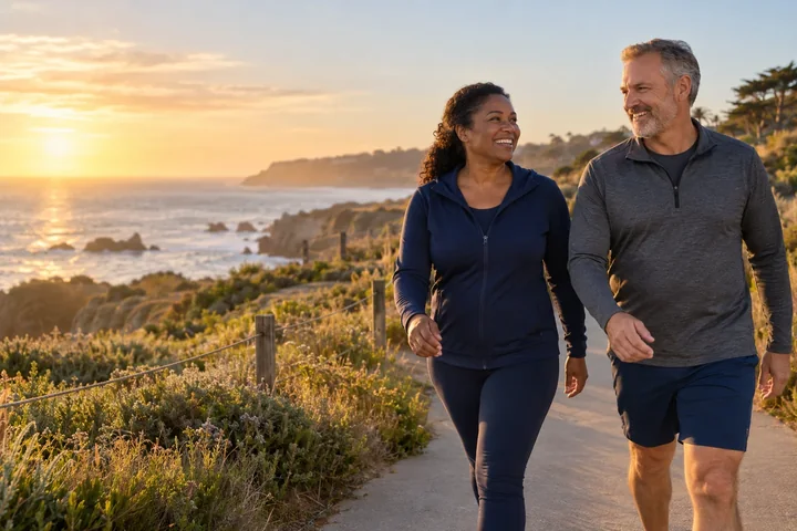 Two adults enjoying a coastal walk together